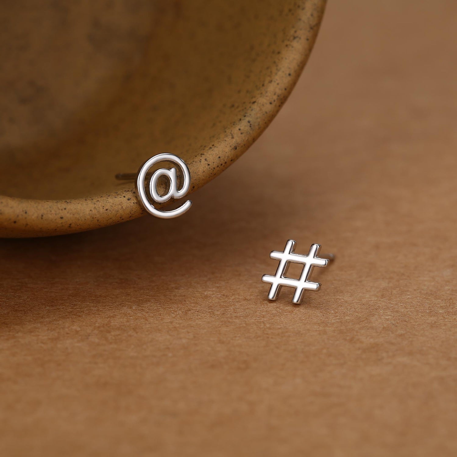 Sterling Silver @ and Hashtag Stud Earrings
