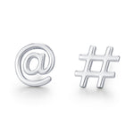 Sterling Silver @ and Hashtag Stud Earrings