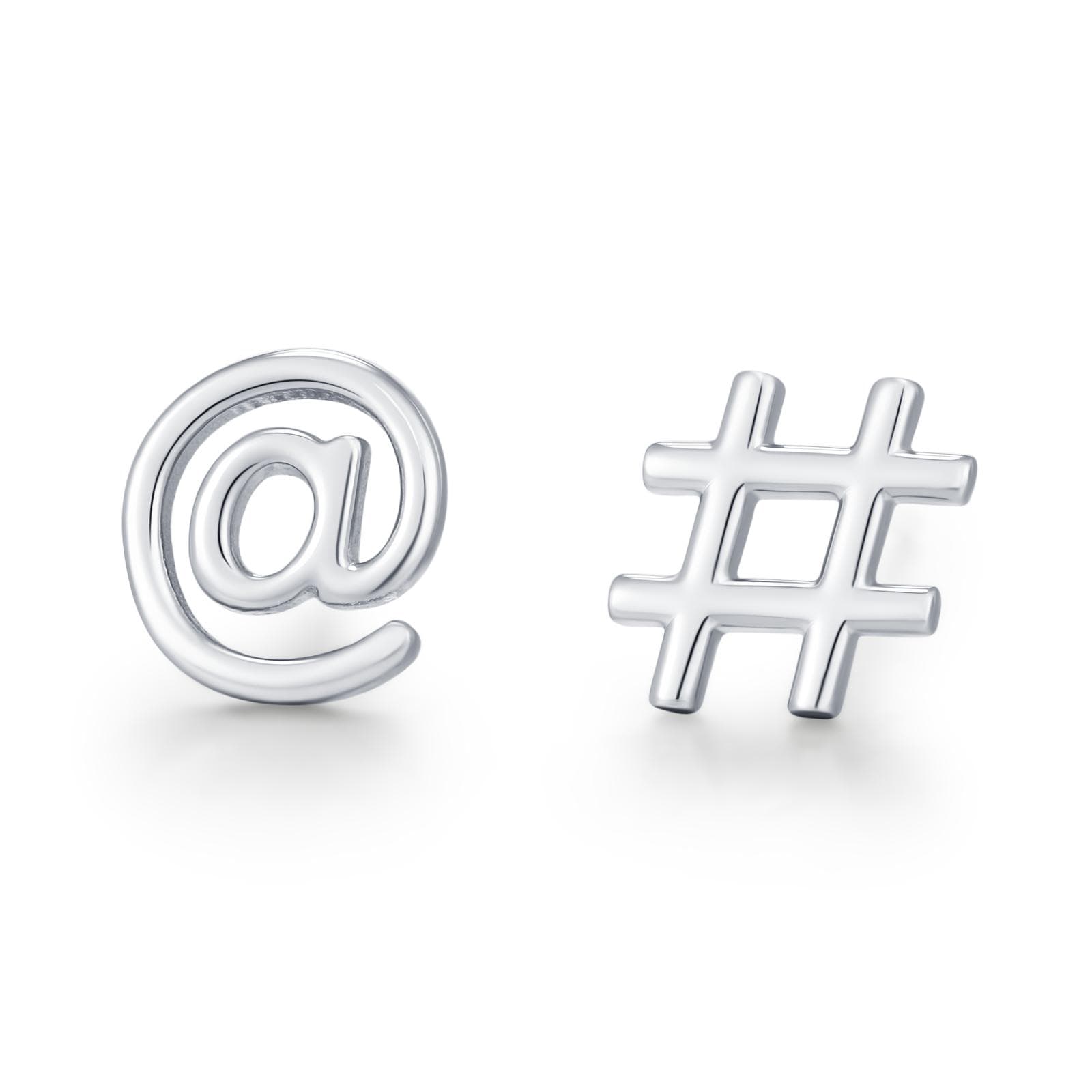 Sterling Silver @ and Hashtag Stud Earrings