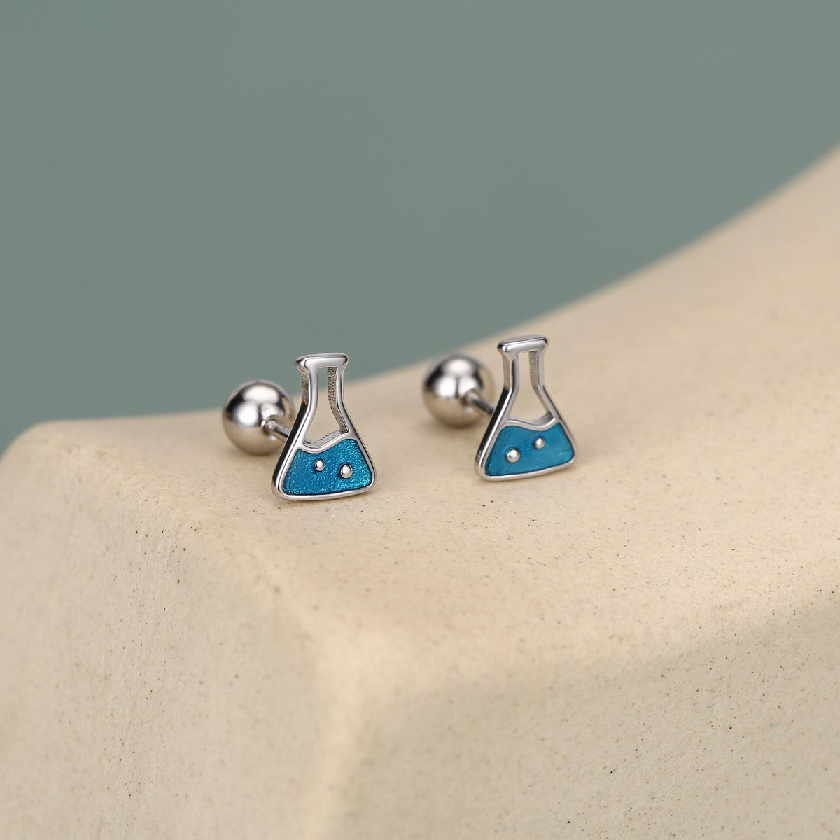 Sterling Silver Chemistry Flask 18G Screw Back Earrings