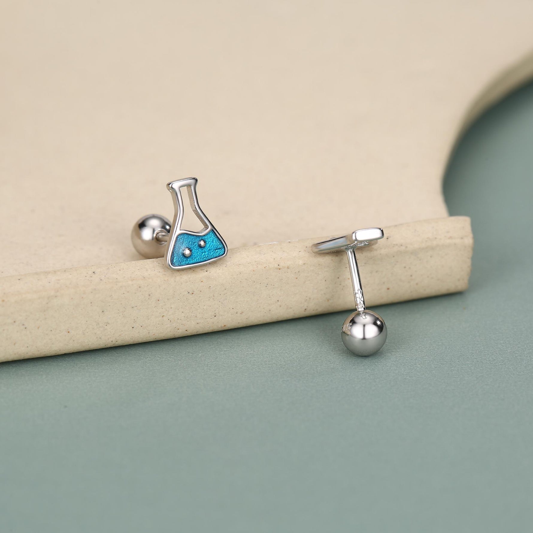 Sterling Silver Chemistry Flask 18G Screw Back Earrings