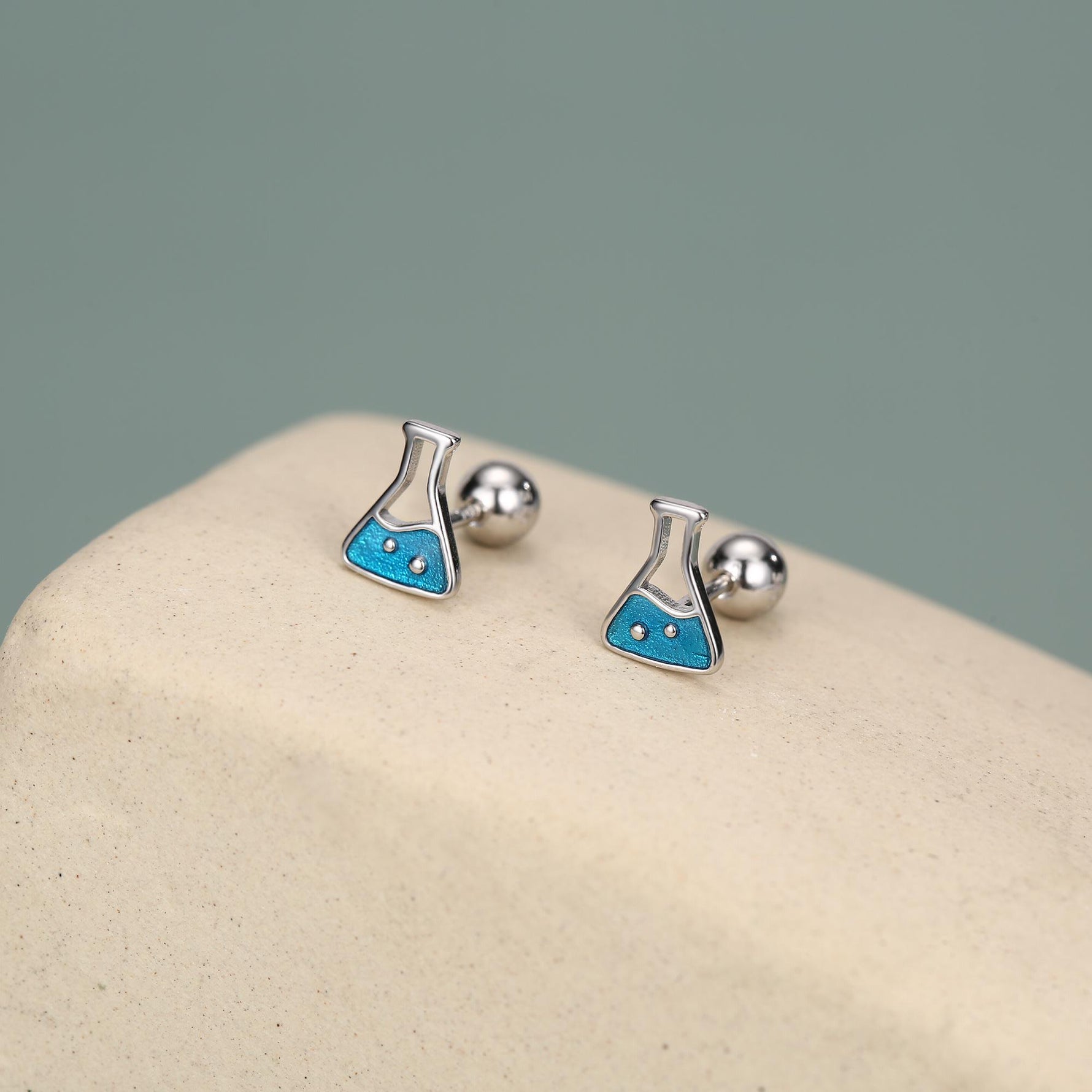 Sterling Silver Chemistry Flask 18G Screw Back Earrings