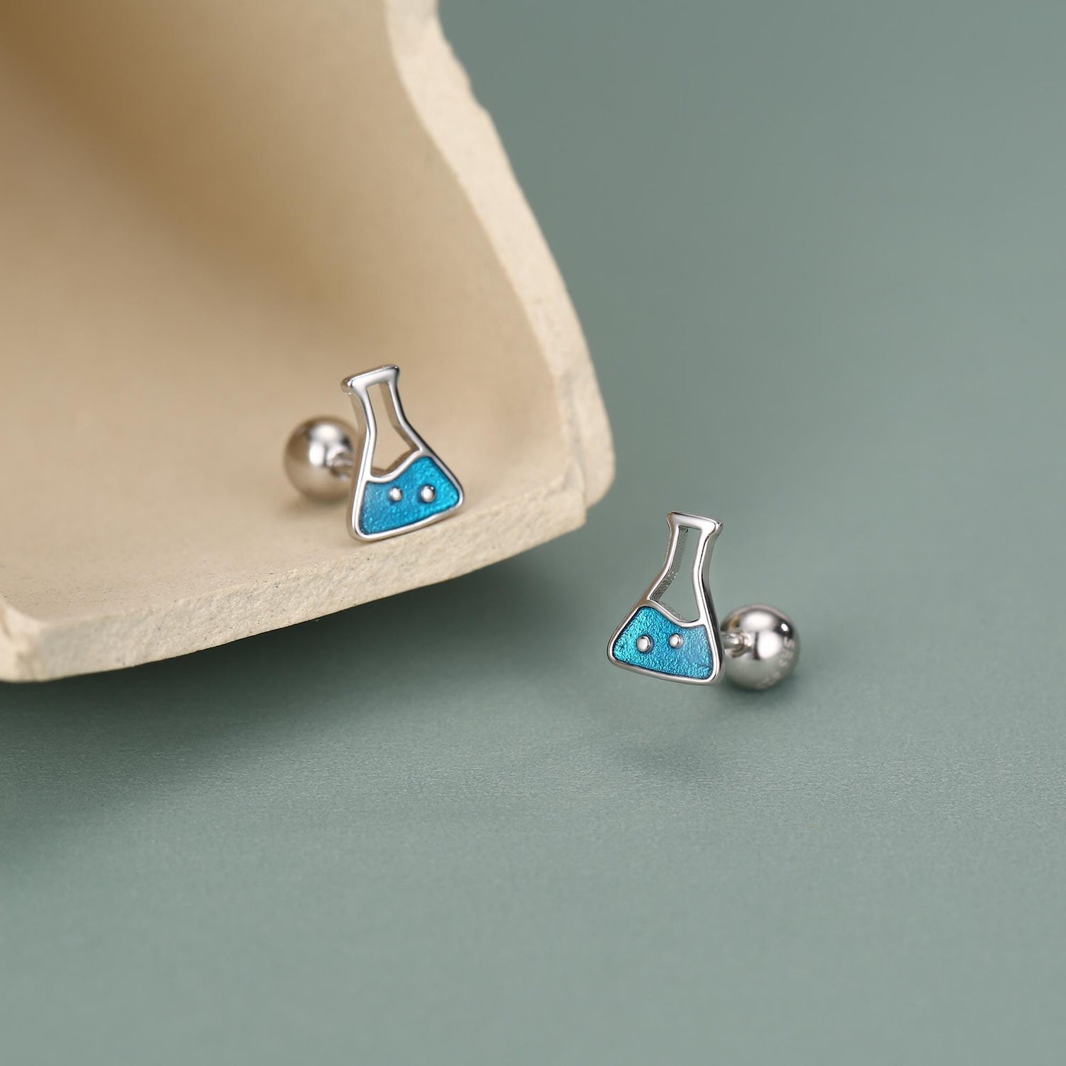 Sterling Silver Chemistry Flask 18G Screw Back Earrings