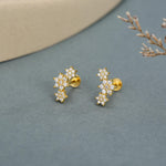 Sterling Silver CZ Snowflake Flower 16G Flat Back Earrings