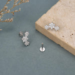 Sterling Silver CZ Snowflake Flower 16G Flat Back Earrings