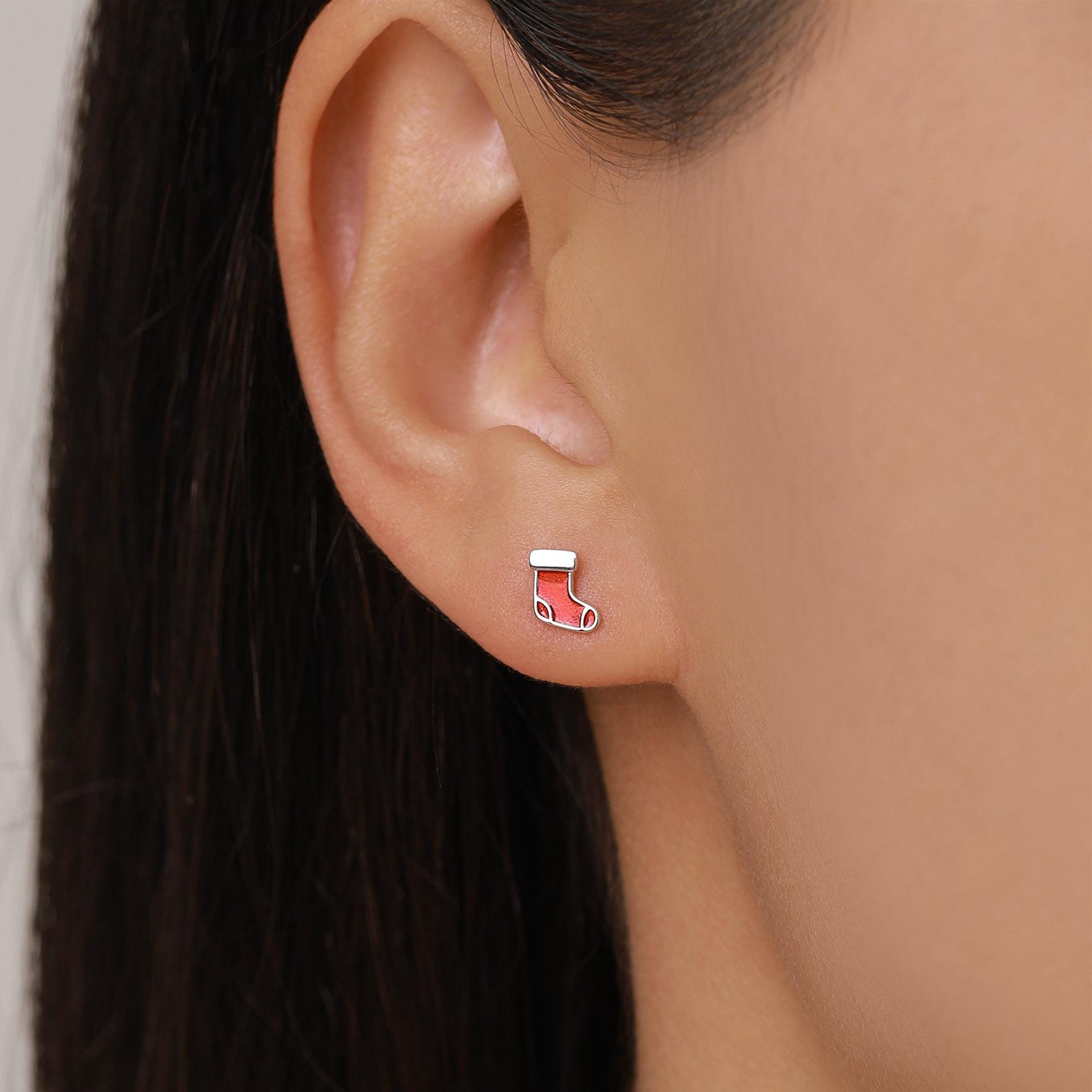 Sterling Silver Christmas Stocking Stud Earrings