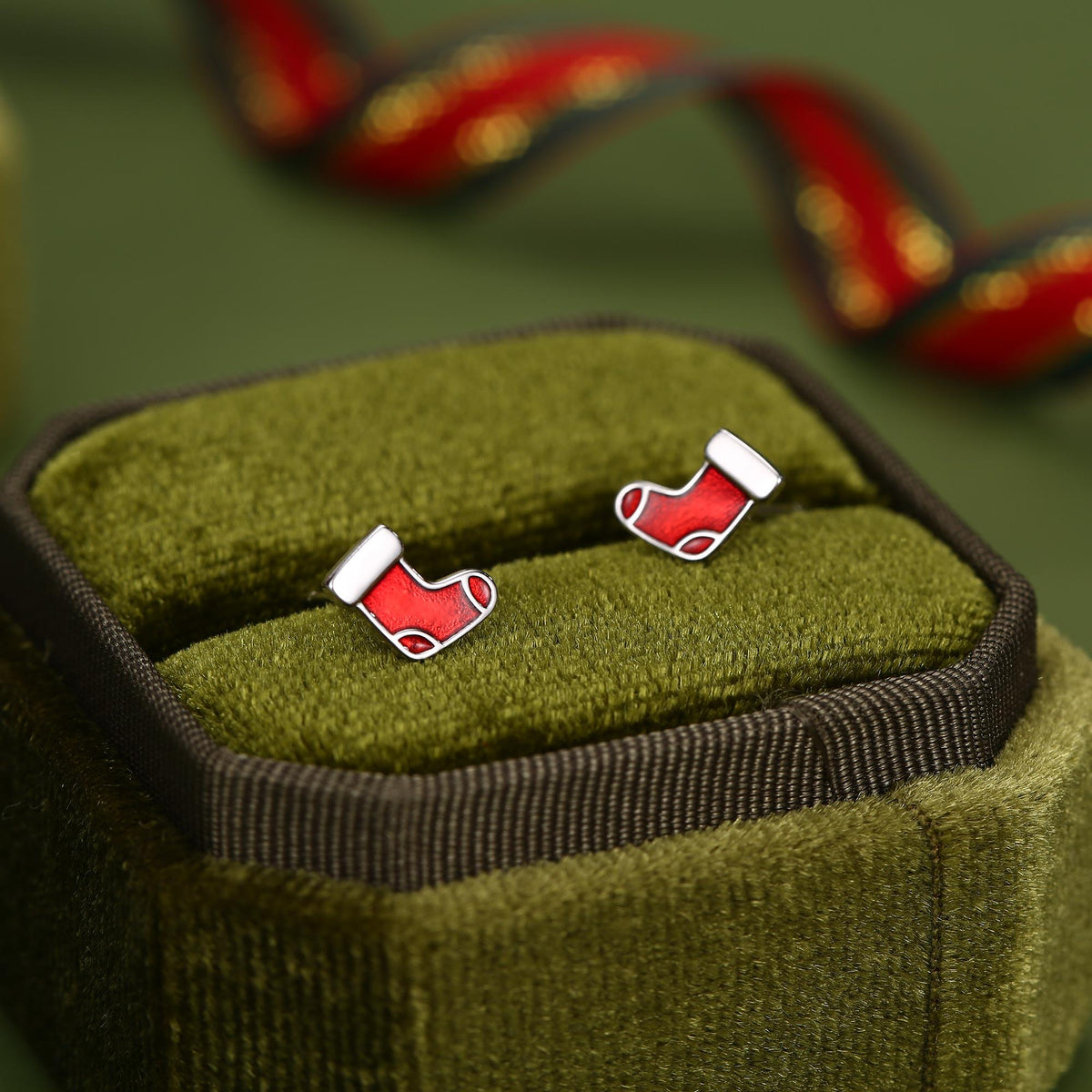 Sterling Silver Christmas Stocking Stud Earrings