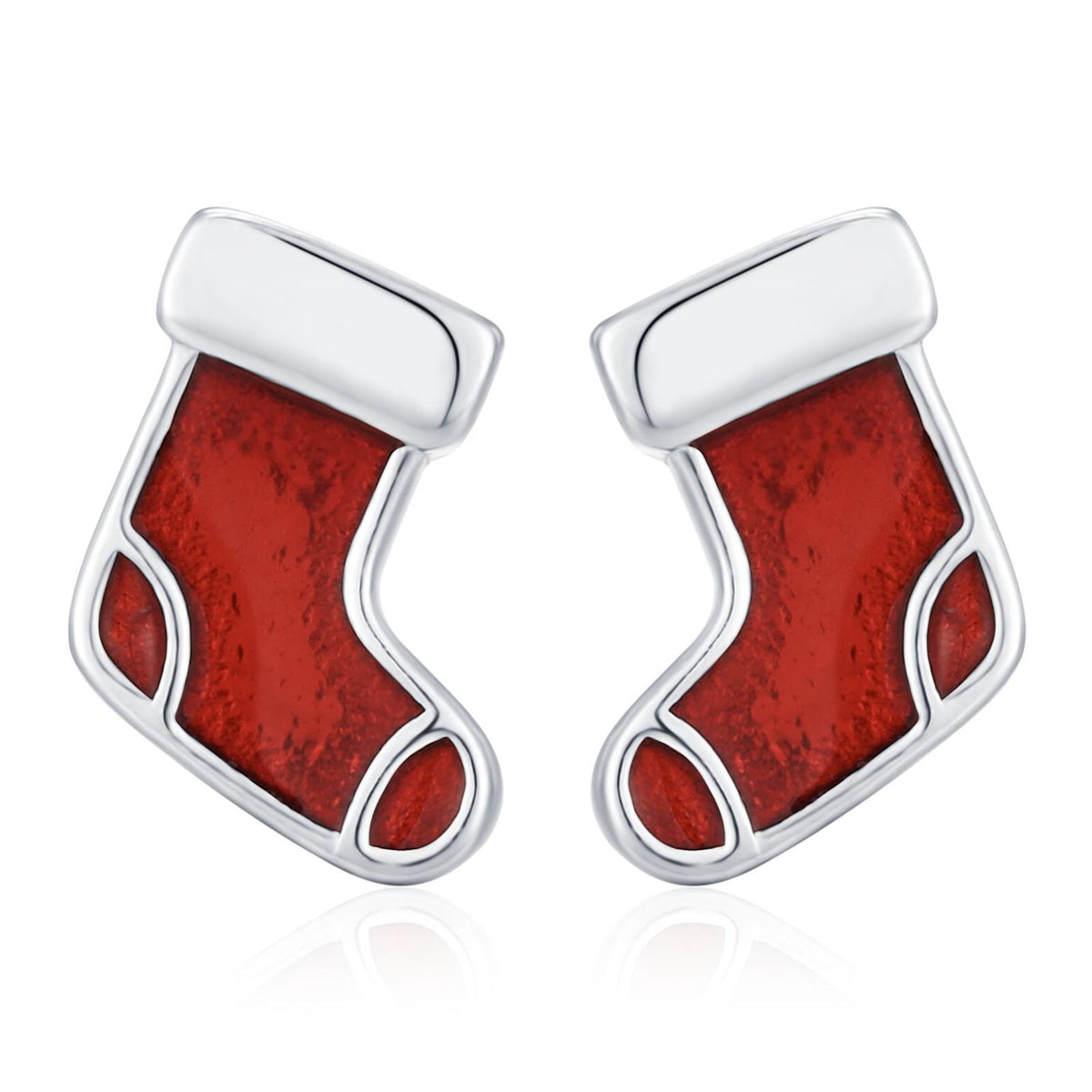Sterling Silver Christmas Stocking Stud Earrings