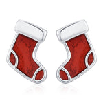 Sterling Silver Christmas Stocking Stud Earrings