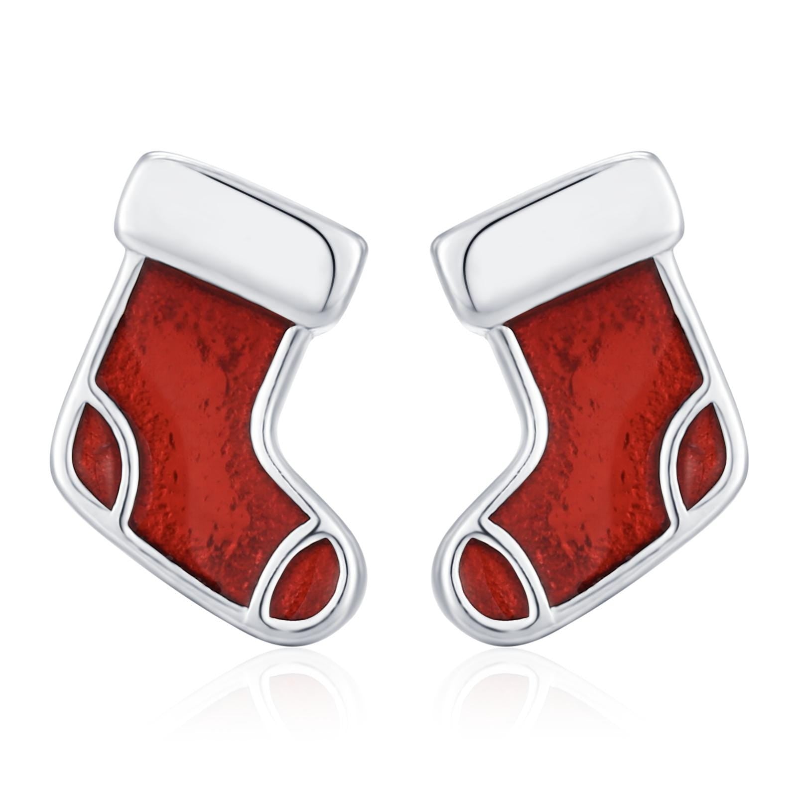 Sterling Silver Christmas Stocking Stud Earrings