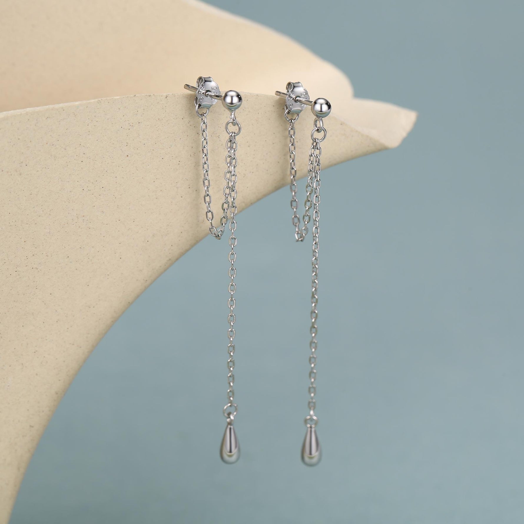 Sterling Silver Teardrop Chain Threader Earrings