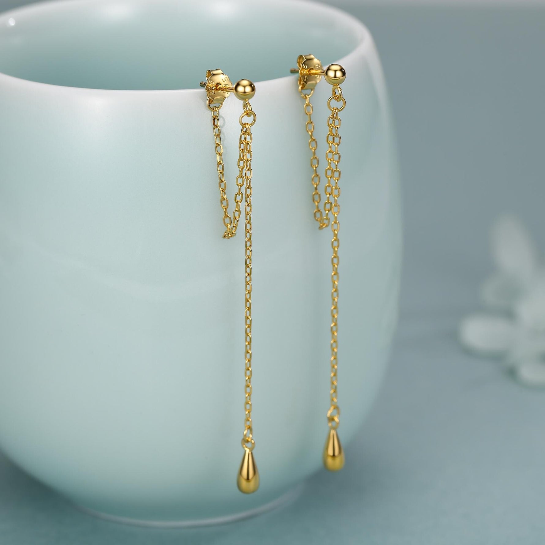 Sterling Silver Teardrop Chain Threader Earrings