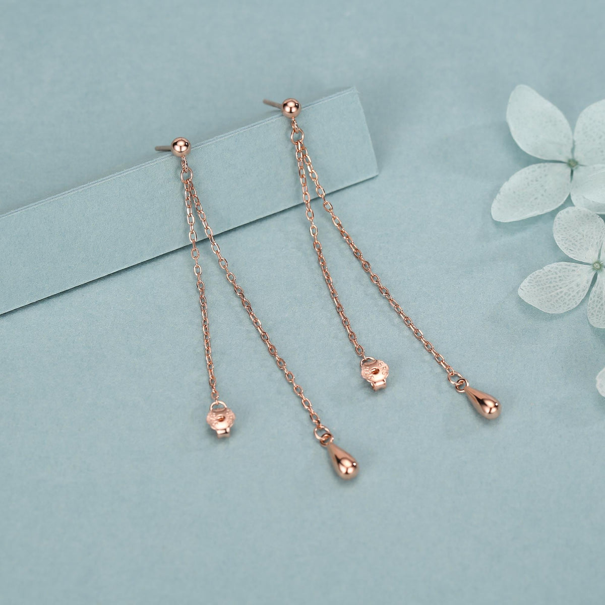 Sterling Silver Teardrop Chain Threader Earrings