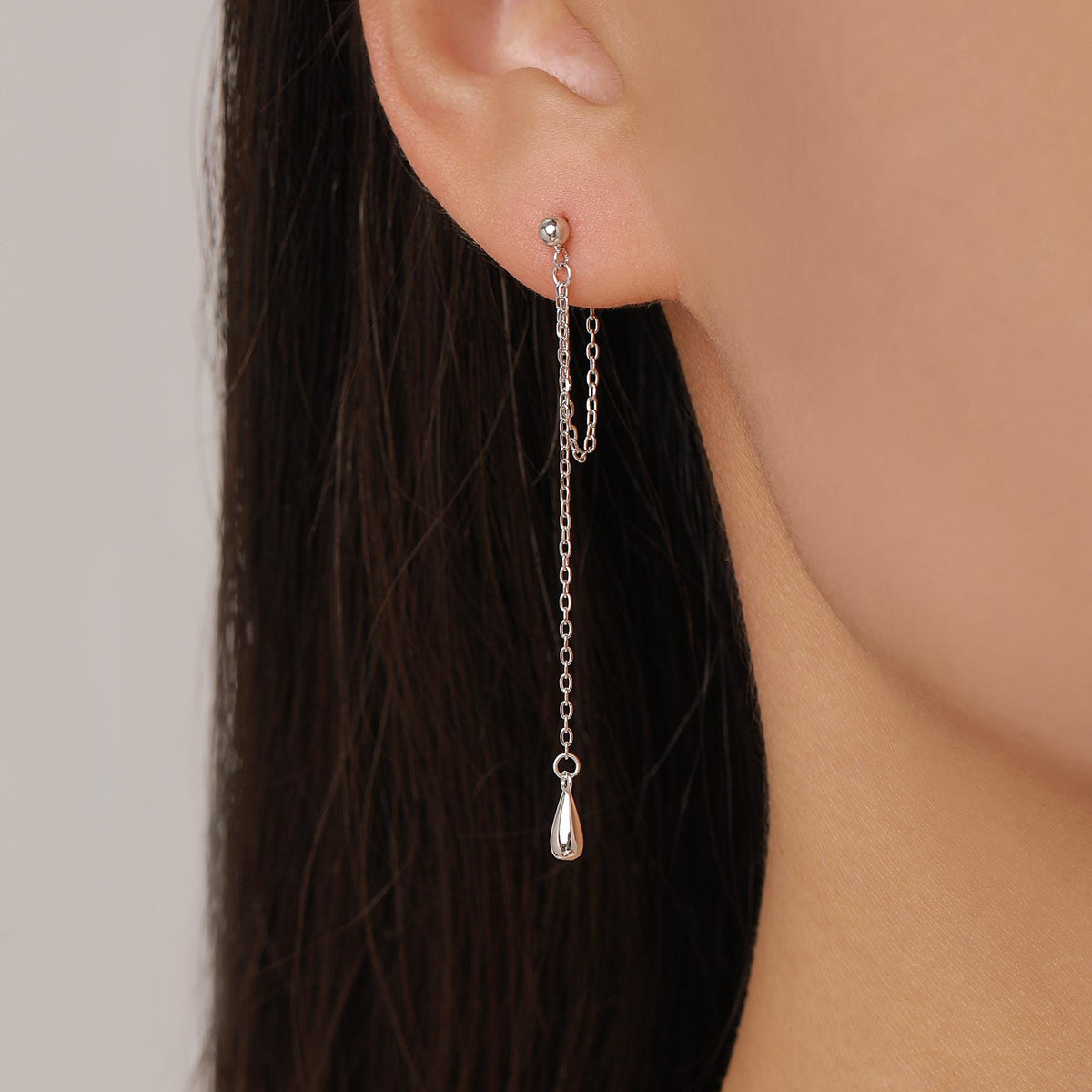 Sterling Silver Teardrop Chain Threader Earrings