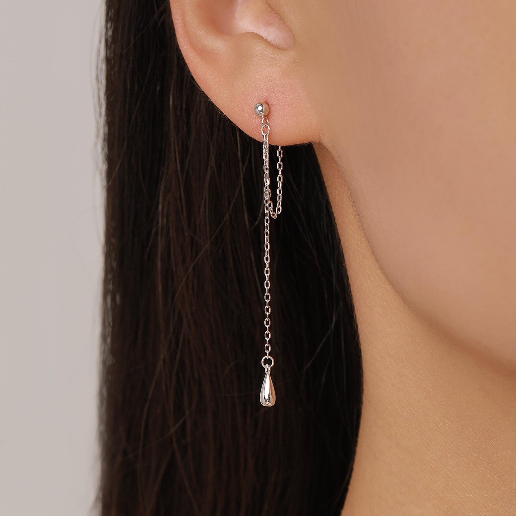 Sterling Silver Teardrop Chain Threader Earrings
