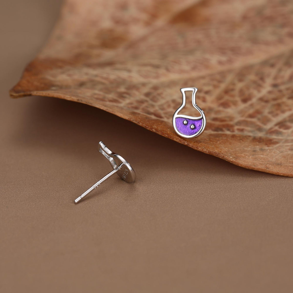Sterling Silver Purple Potion Bottle Stud Earrings