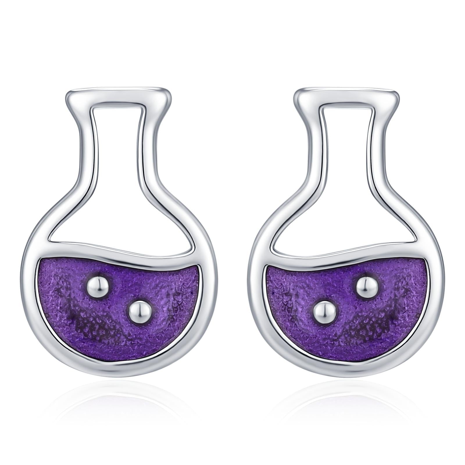 Sterling Silver Purple Potion Bottle Stud Earrings
