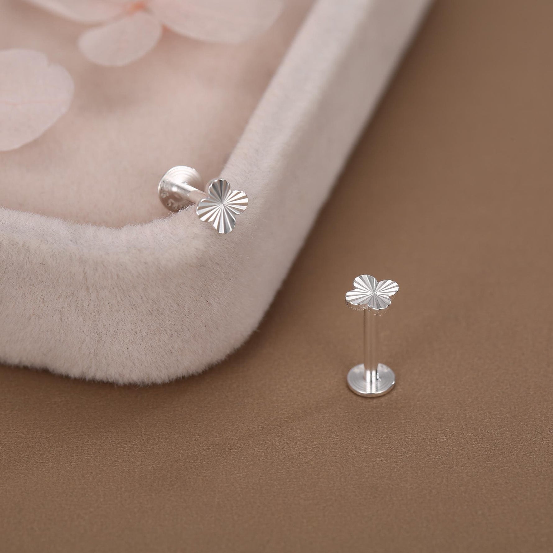 Sterling Silver Quatrefoil Flower 16G Flat Back Earrings