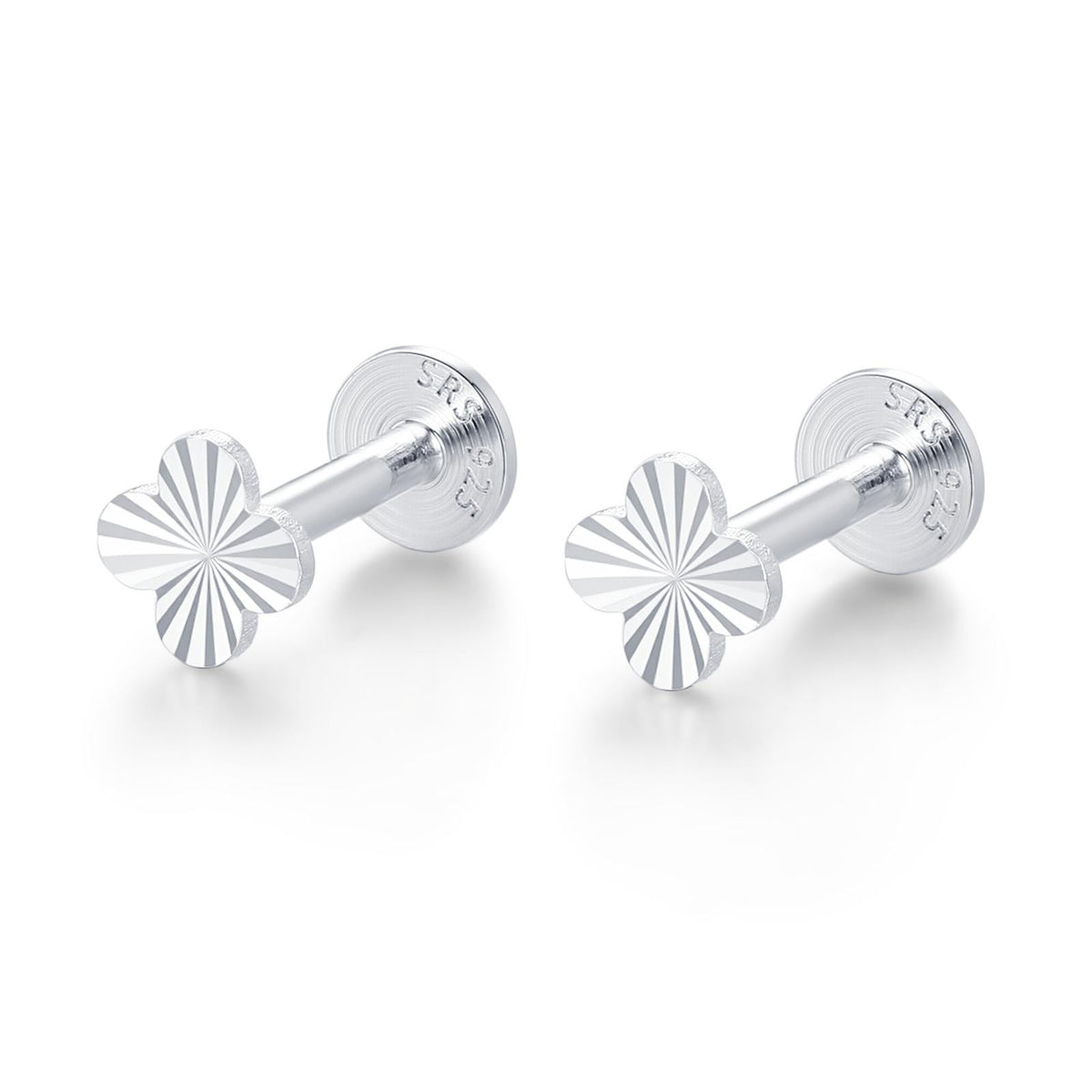 Sterling Silver Quatrefoil Flower 16G Flat Back Earrings
