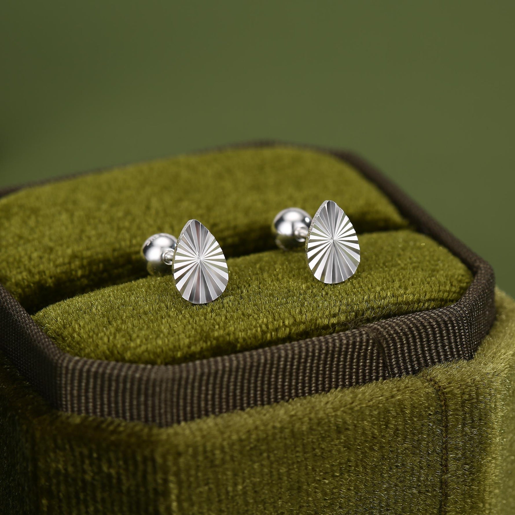 Sterling Silver Sunburst Teardrop 16G Flat Back Earrings