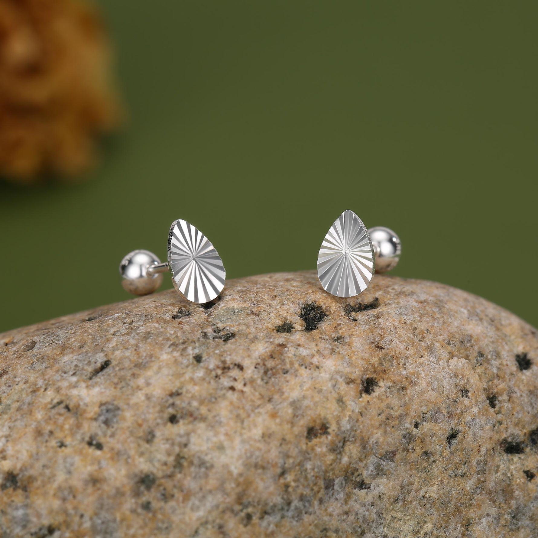 Sterling Silver Sunburst Teardrop 16G Flat Back Earrings