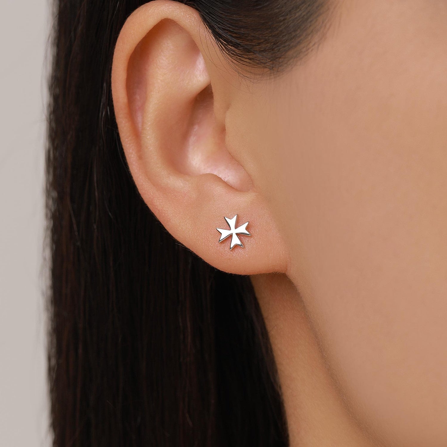 Sterling Silver Maltese Cross 16G Flat Back Earrings