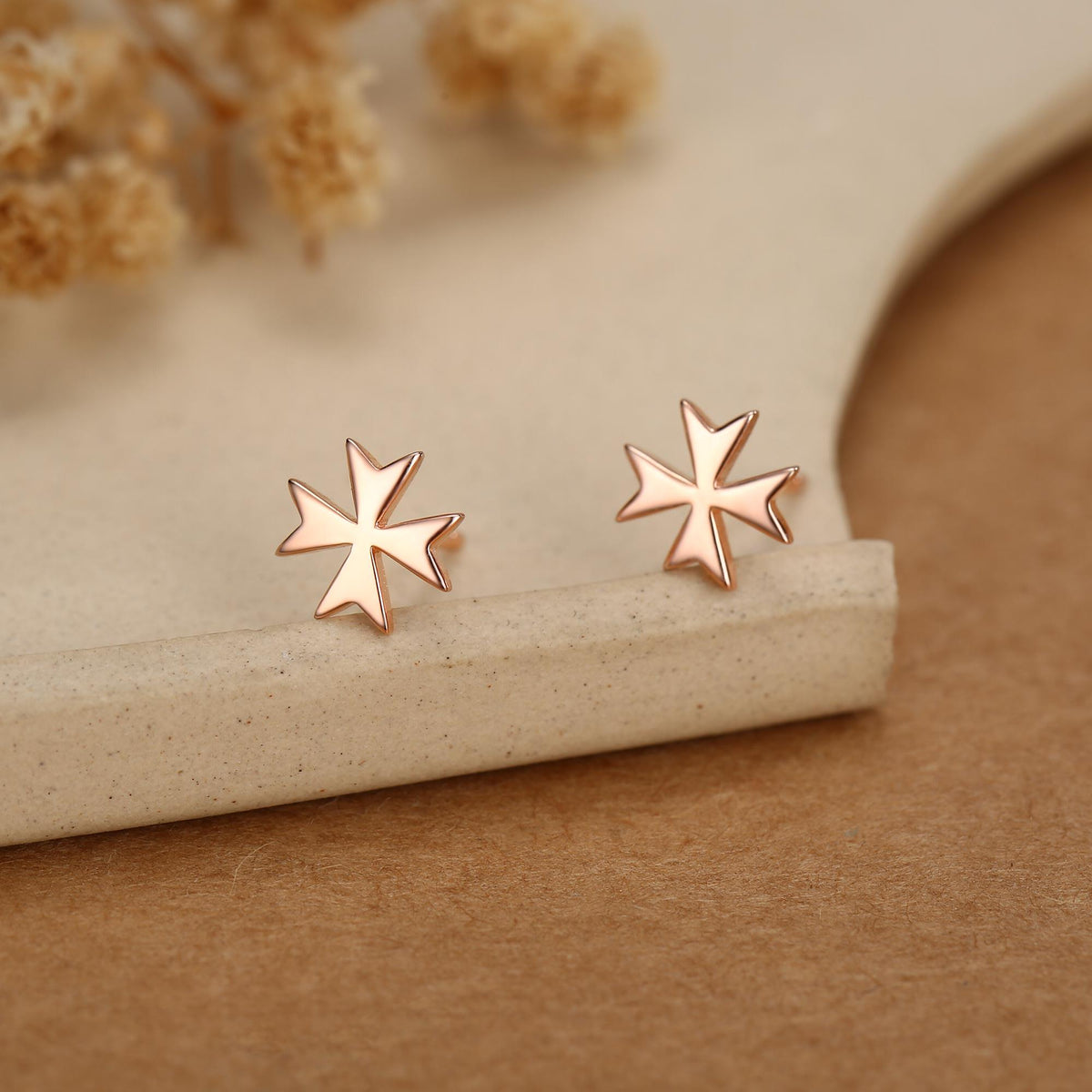 Sterling Silver Maltese Cross Stud Earrings