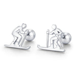 Sterling Silver Skier 18G Screw Back Earrings