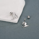 Sterling Silver Skier 18G Screw Back Earrings