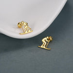 Sterling Silver Skier 18G Screw Back Earrings