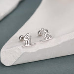 Sterling Silver Skier 18G Screw Back Earrings