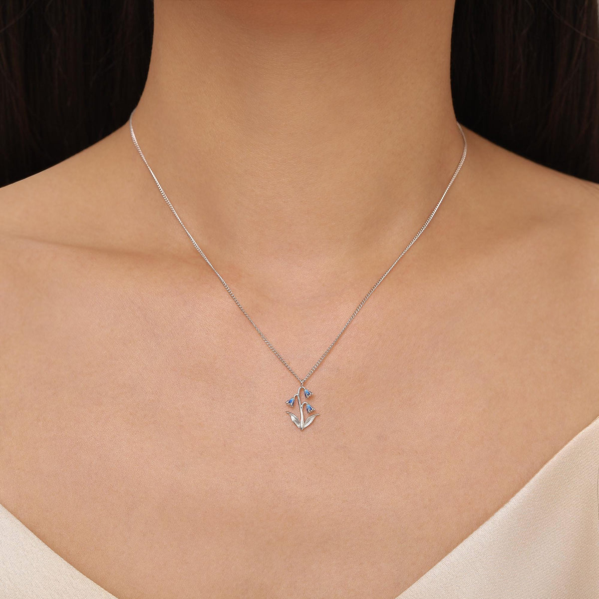 Sterling Silver Enamel Bluebell Flower Necklace