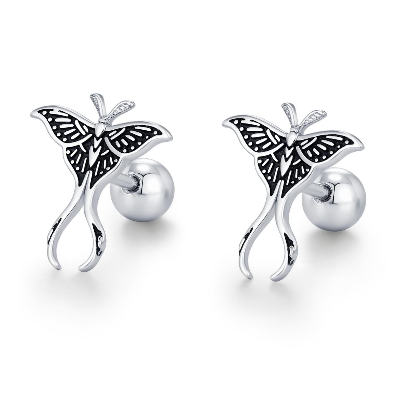 Sterling Silver Luna Moth 18G Screw Back Earrings