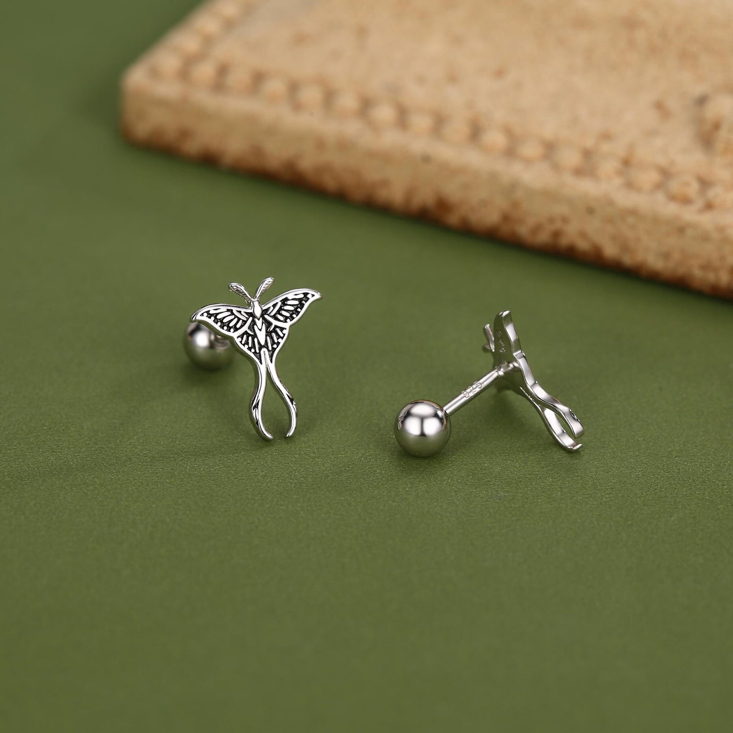 Sterling Silver Luna Moth 18G Screw Back Earrings
