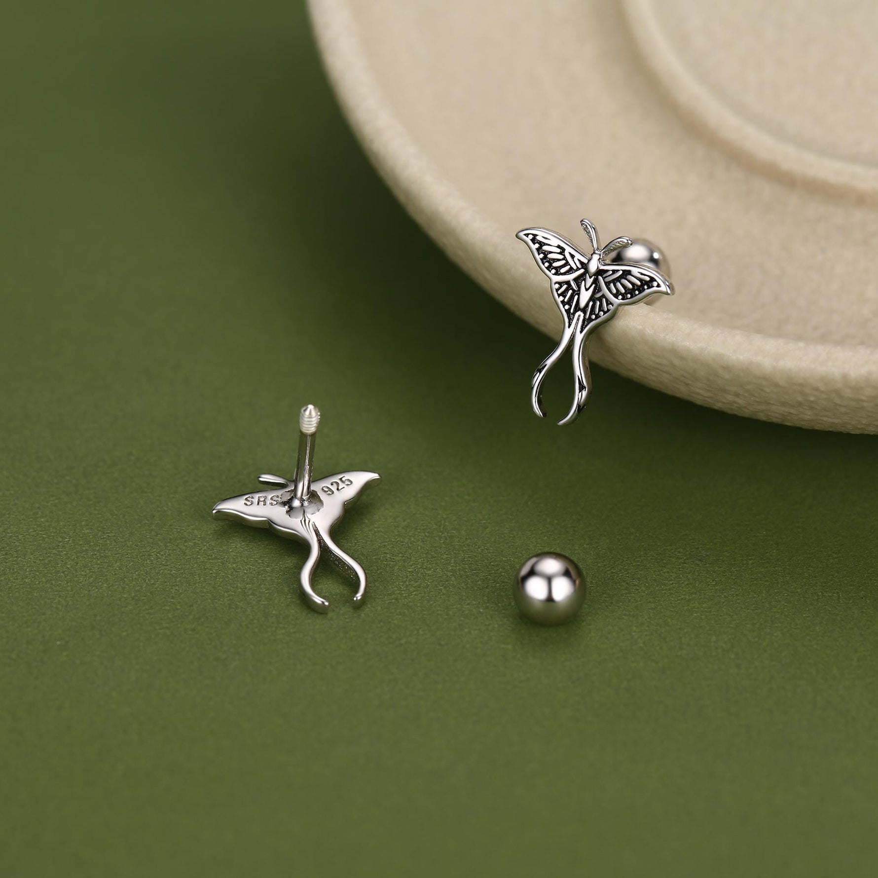 Sterling Silver Luna Moth 18G Screw Back Earrings