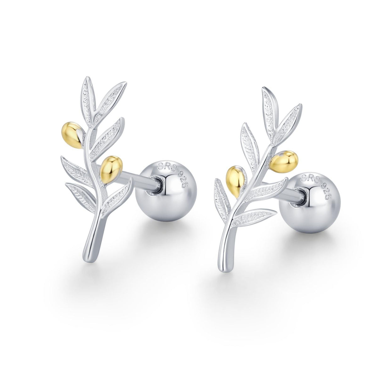 Sterling Silver Olive Branch 18G Screw Back Earrings