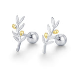 Sterling Silver Olive Branch 18G Screw Back Earrings