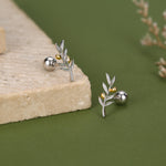 Sterling Silver Olive Branch 18G Screw Back Earrings