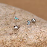 Sterling Silver Blue Lab Opal Moon 18G Screw Back Earrings