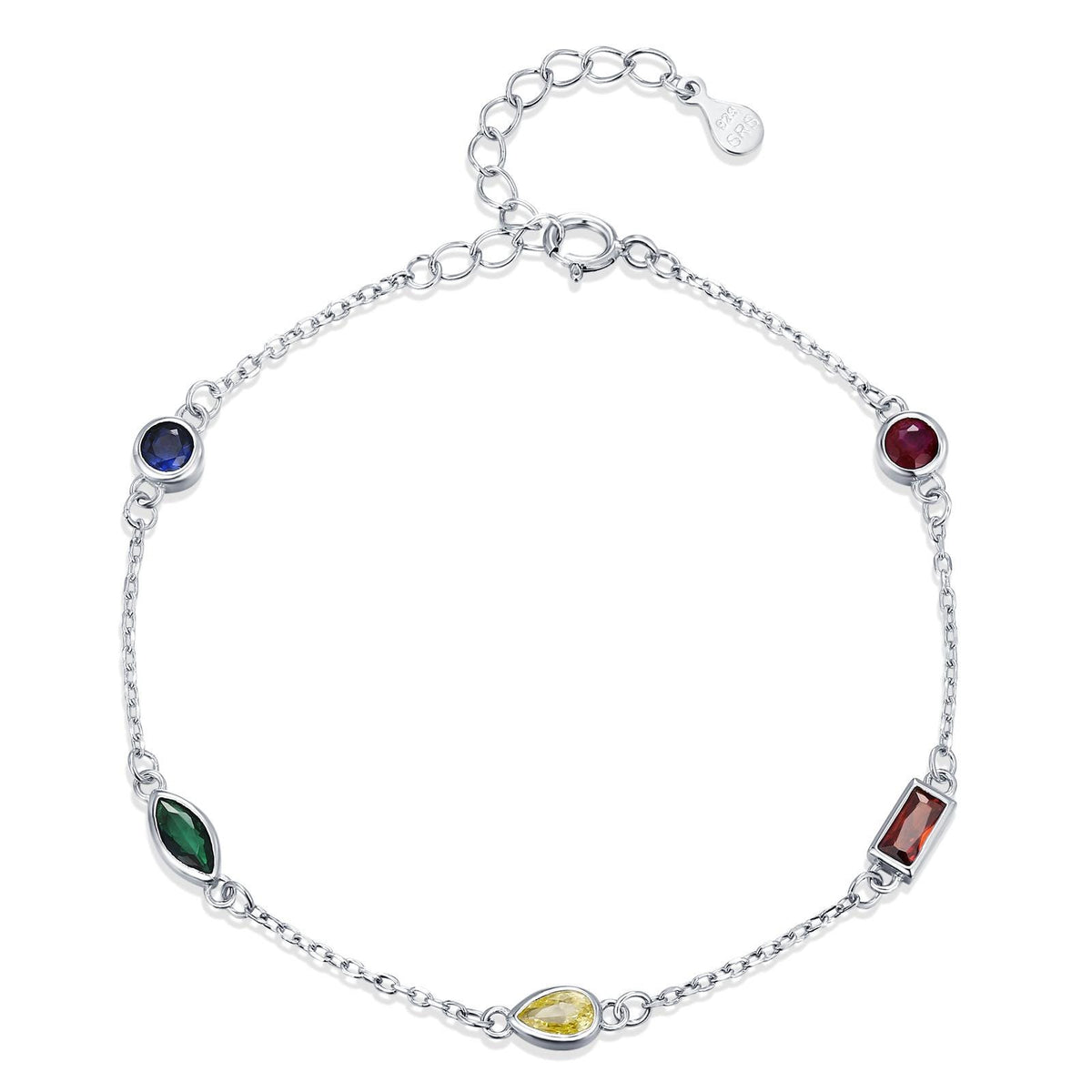 Rainbow CZ Multi Shape Station Bracelet