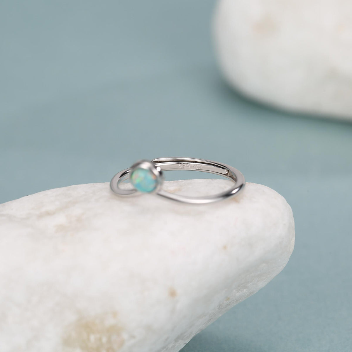 Aqua Green Opal Chevron Ring