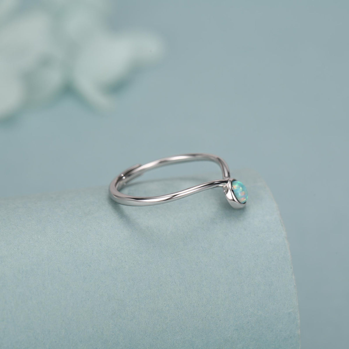 Aqua Green Opal Chevron Ring