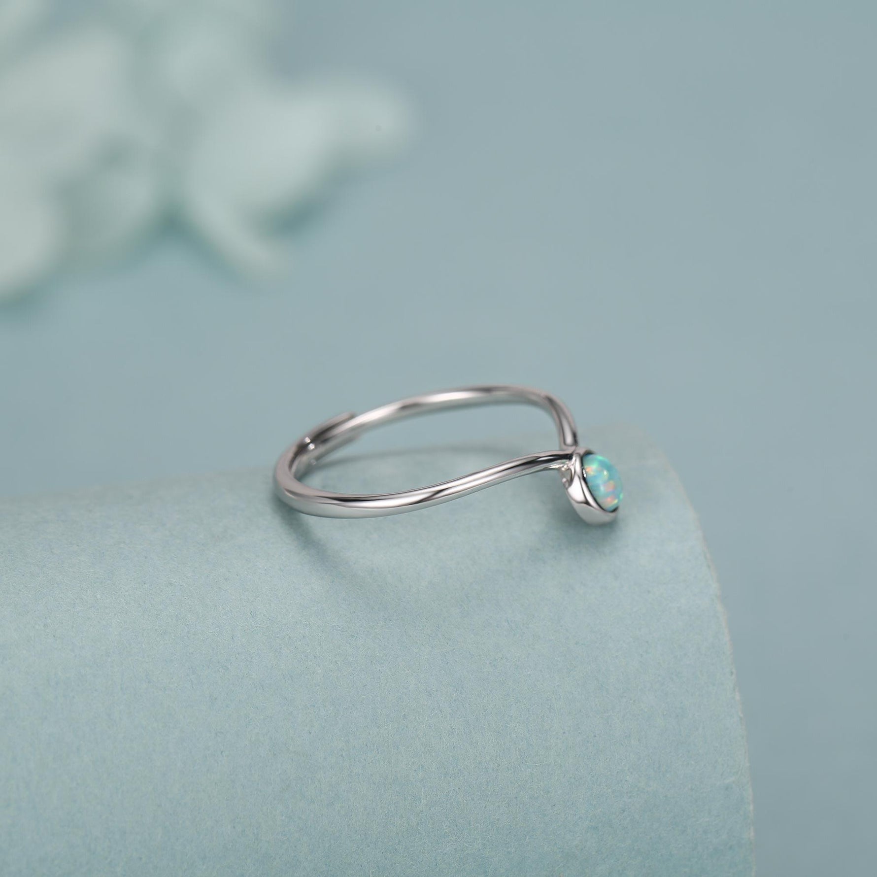 Aqua Green Opal Chevron Ring