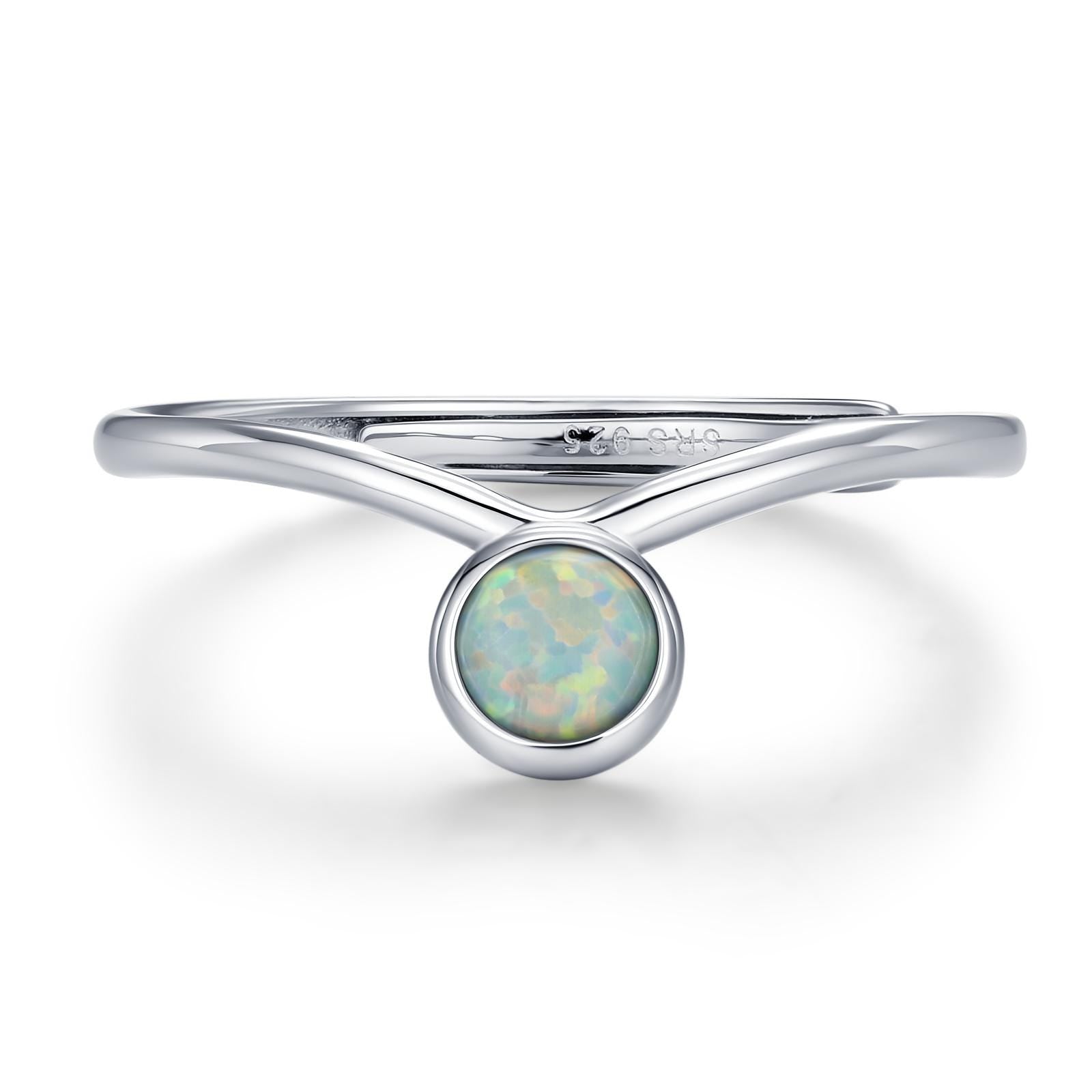 Aqua Green Opal Chevron Ring