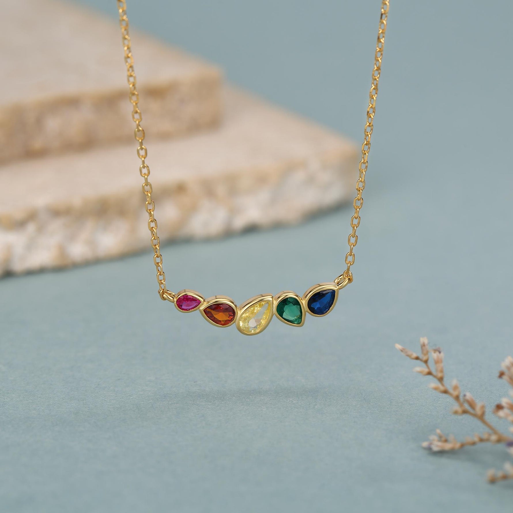 Rainbow Droplet Cluster Pendant Necklace in Sterling Silver, Silver or Gold, Silver Rainbow CZ Pear Cut Necklace, Rainbow CZ Cluster Pendant