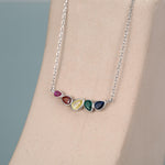 Rainbow Droplet Cluster Pendant Necklace in Sterling Silver, Silver or Gold, Silver Rainbow CZ Pear Cut Necklace, Rainbow CZ Cluster Pendant