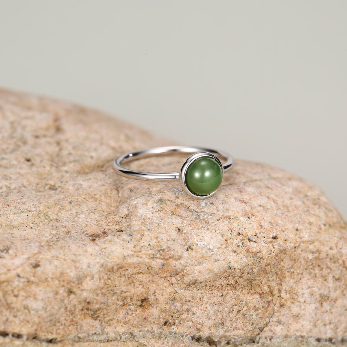 Green Jade Bezel Gemstone Ring