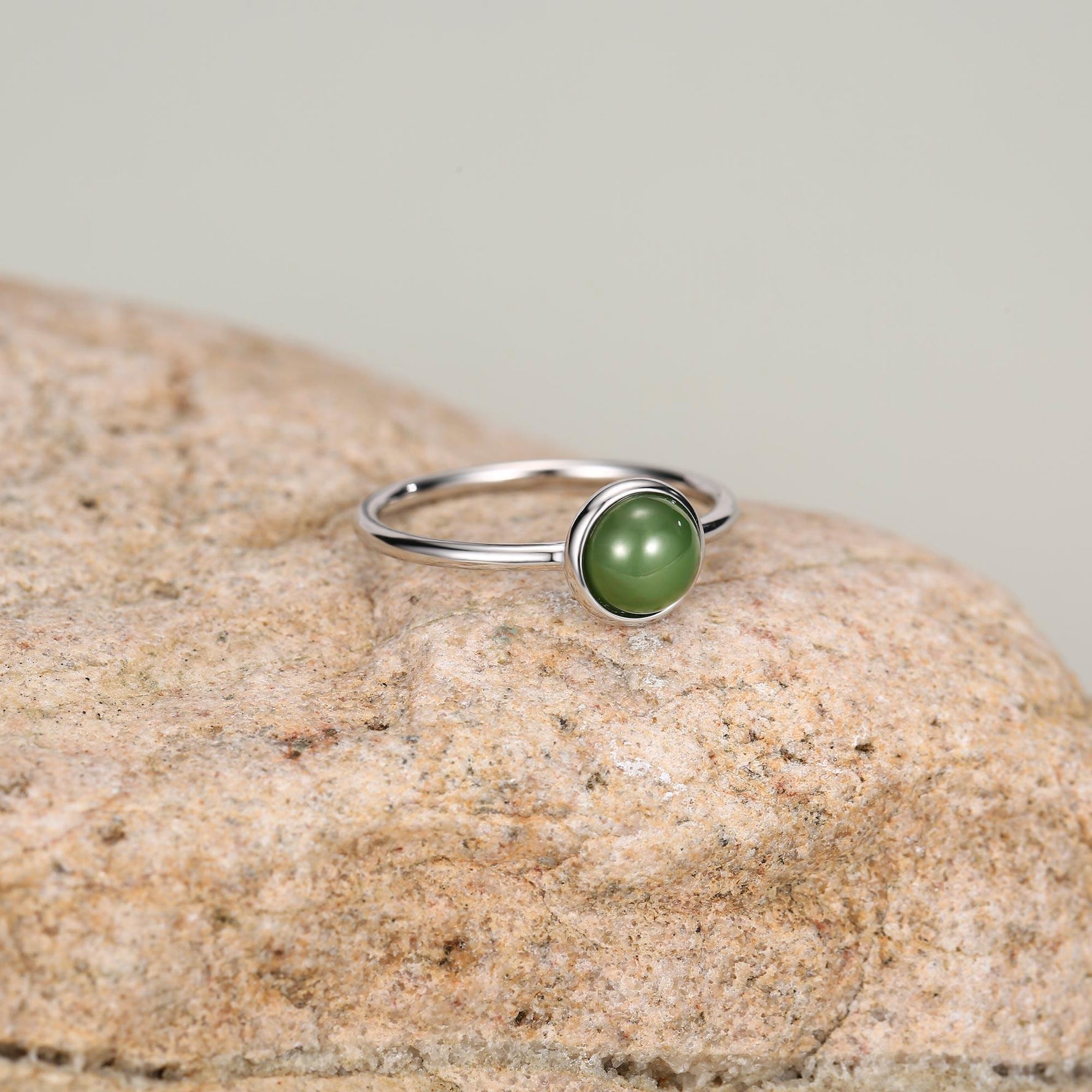 Green Jade Bezel Gemstone Ring