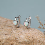 White Opal Huggie Hoop Earrings in Sterling Silver, Silver or Gold, 5mm Opal Lever Hoops, Opal Hoops, Simulated Opal Hoops, Fire Opal Hoops