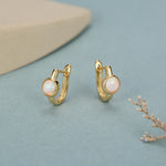 White Opal Huggie Hoop Earrings in Sterling Silver, Silver or Gold, 5mm Opal Lever Hoops, Opal Hoops, Simulated Opal Hoops, Fire Opal Hoops
